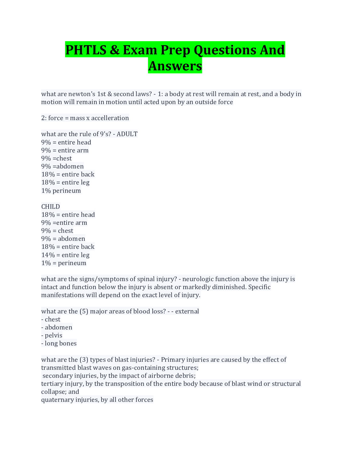 PHTLS Post Test 9th Flashcards Quizlet